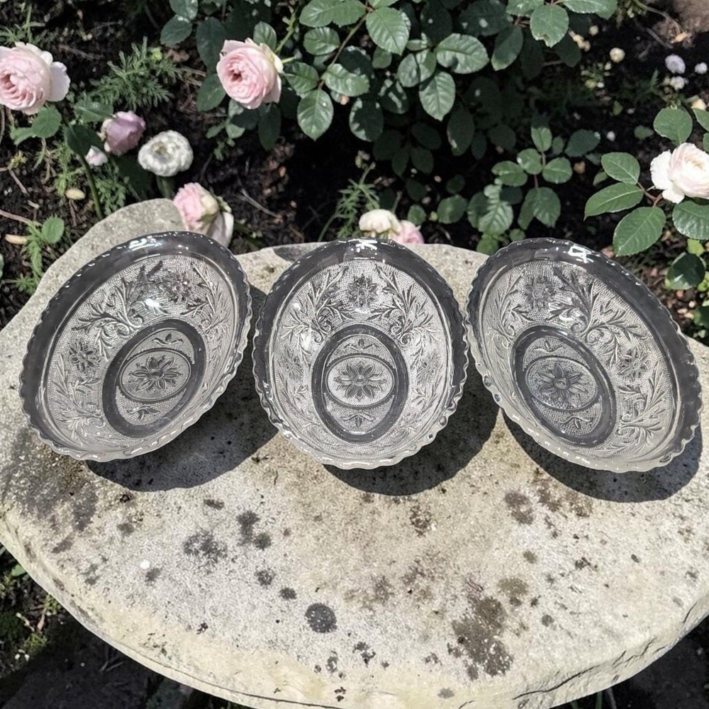 Anchor Hocking Clear Sandwich Pattern Oval Bowls, Set of 3, Vintage Replacements